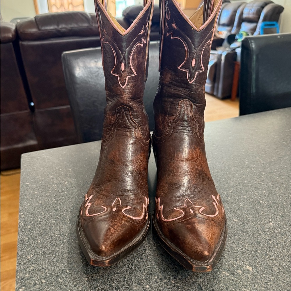 Old Gringo Villa Brown and Pink Leather Western Cowboy Boots size 8.5B Women's - Picture 2 of 8